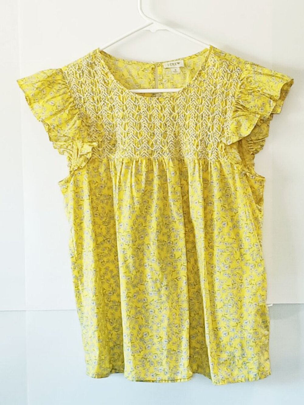 J. Crew Yellow Floral Smocked Blouse